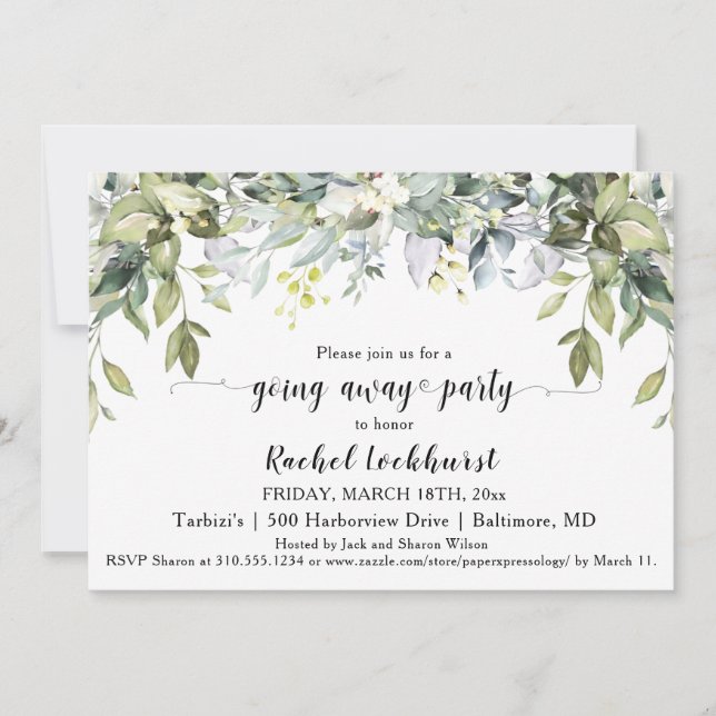 Greenery Going Away Skicka av Farewell Party Photo Inbjudningar (Framsida)