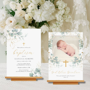 Greenery Gold Foil Baptism-inbjudan med foto Inbjudningar