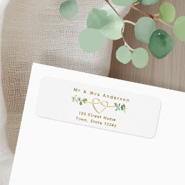 Greenery Gold Heart Wedding Return Address Returadress Etikett