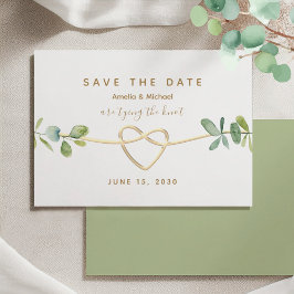Greenery Gold Heart Wedding Spara Datumet