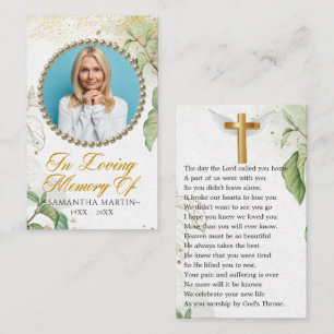 Greenery Goldisch Photo Funeral Prayer Card Visitkort