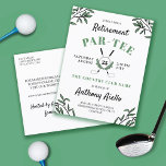 Greenery Golf Thned Pension Par-Tee Vykort<br><div class="desc">Ett gyllene tematiskt vykort från pension-partiet i vitt och grönt med grönt och golf boll och korsade golfklubbar.</div>