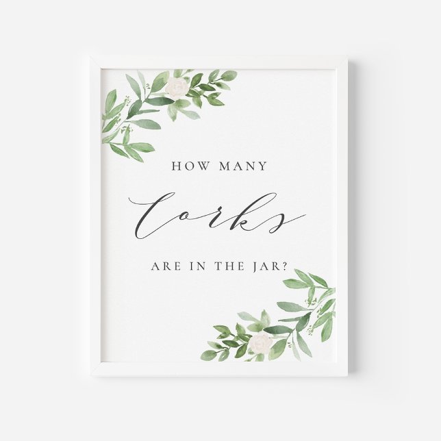 Greenery Grått hur många Kork som finns i spelet B Poster (Greenery Cork Guessing Game Sign | Watercolor Corks in a Jar Game for Showers and Parties)