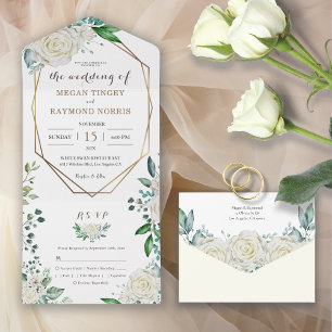 Greenery Grönt Ivory & Vit ros Guld Ram