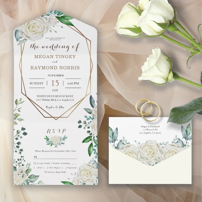 Greenery Grönt Ivory & Vit ros Guld Ram (Skapare uppladdad)