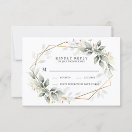 Greenery Grönt och Guld Geometric Rustic Bröllop OSA Kort