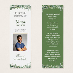 Greenery Grönt Photo Funeral Memorial Bookmark Litet Visitkort
