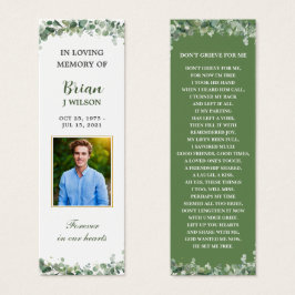 Greenery Grönt Photo Funeral Memorial Bookmark Litet Visitkort