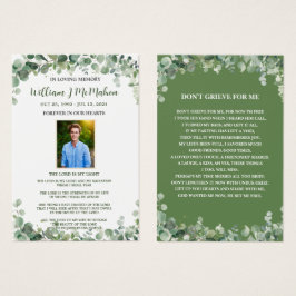 Greenery Grönt Photo Funeral Memorial Bookmark Visitkort
