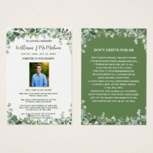 Greenery Grönt Photo Funeral Memorial Bookmark Visitkort