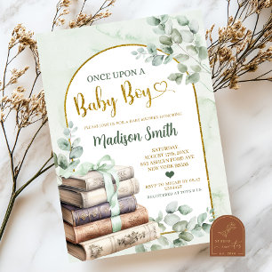 Greenery Grönt Sage Storybook Theme Baby Shower Inbjudningar