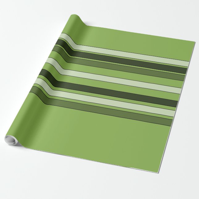 Greenery Grönt Vågrät Rand Mönster Eleganten Presentpapper (Utrullad)