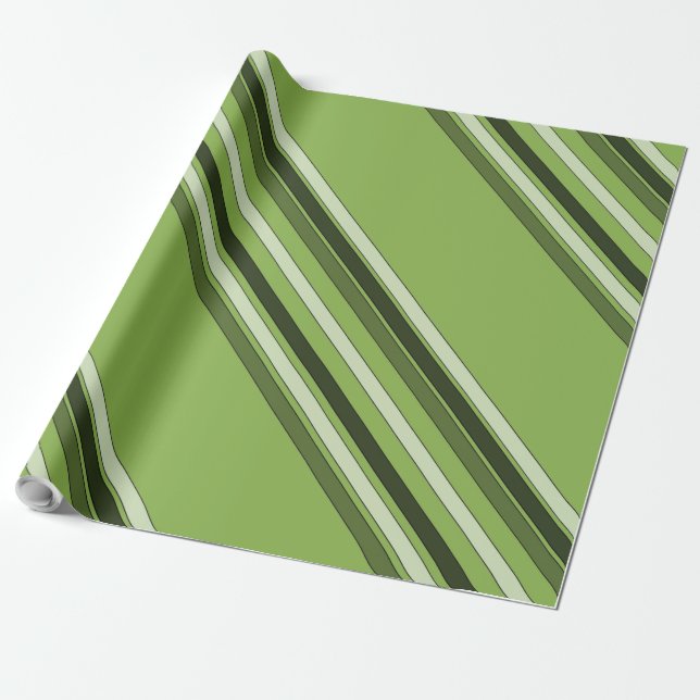 Greenery Grönt Vågrät Rand Mönster Eleganten Presentpapper (Utrullad)