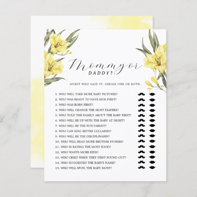 Greenery Gula blommor Mamma eller pappa Game (Fram/baksida)