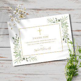 Greenery Guld Baptism Christening Photo Tack Kort