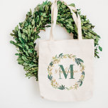 Greenery Guld Blommigt Wand Anpassningsbar Monogra Tygkasse<br><div class="desc">Elegantens natur inspirerade anpassningsbarna till väskan har ett vackert vattenfärgsgrönt andetag med neutralt grönt,  guld och krämblad och blommor i färgaden. Anpassa med anpassningsbar monogram namn och börja om. Gör en underbar gåva till dina brudtärnor och andra medlemmar i brudens sida.</div>
