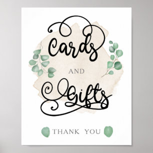 Greenery guld Bröllopskort och Gifts-skylt Poster