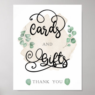 Greenery guld Bröllopskort och Gifts-skylt Poster