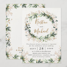 Greenery Guld Elegant Watercolor Boho Löv Bröllop