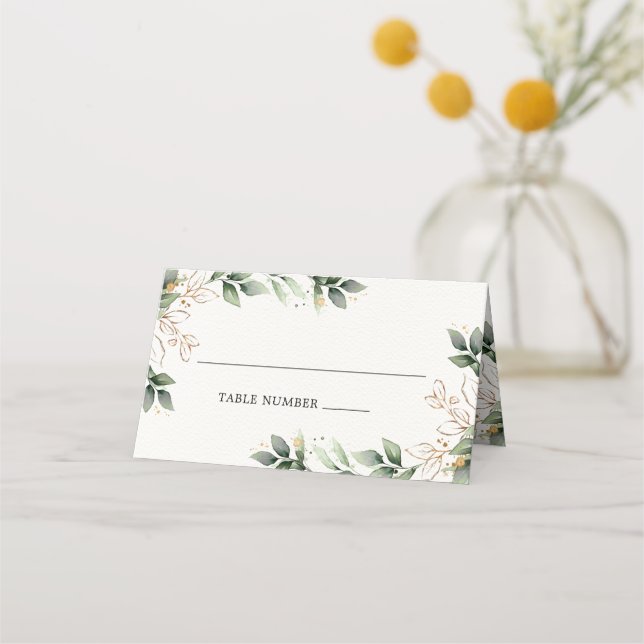 Greenery Guld Elegant Watercolor Boho Löv Bröllop Placeringskort (Framsida)