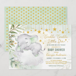 Greenery Guld Elephant Måne Stars Baby Shower Inbjudningar