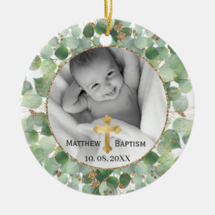 Greenery Guld Eucalyptus Baby Baptism Photo Julgransprydnad Keramik