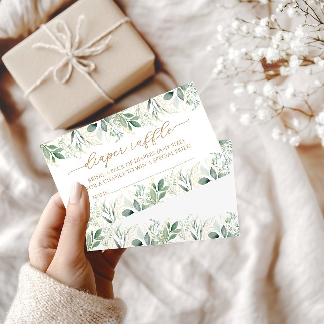 Greenery Guld Eucalyptus Baby Diaper Raffle Card Tilläggskort (Skapare uppladdad)