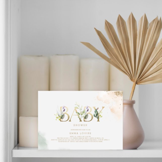 Greenery Guld Eucalyptus Baby Shower-inbjudan Inbjudningar (Skapare uppladdad)