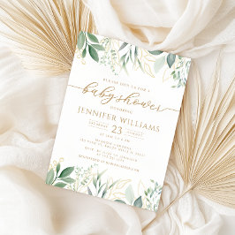 Greenery Guld Eucalyptus Baby Shower Inbjudningar