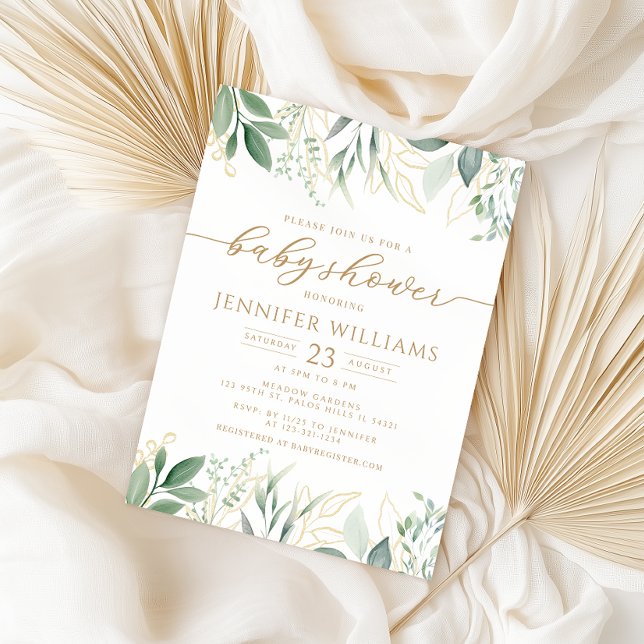 Greenery Guld Eucalyptus Baby Shower Inbjudningar (Skapare uppladdad)