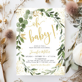 Greenery & Guld Eucalyptus Baby Shower Inbjudningar
