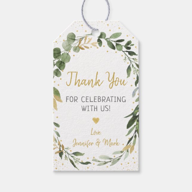 Greenery Guld Eucalyptus Baby Shower Presentetikett (Framsidan)