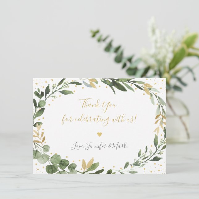 Greenery Guld Eucalyptus Baby Shower Tack Kort (Stående Fram)