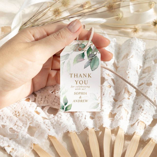 Greenery & Guld Eucalyptus Bröllop Gift Märkre Presentetikett (Skapare uppladdad)