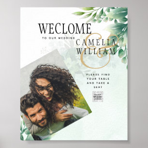 Greenery Guld Eucalyptus BRÖLLOP QR CODE Modern Poster