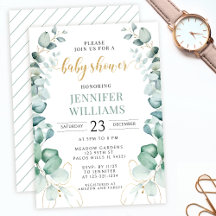 Greenery guld eucalyptus-inbjudan till babydusch