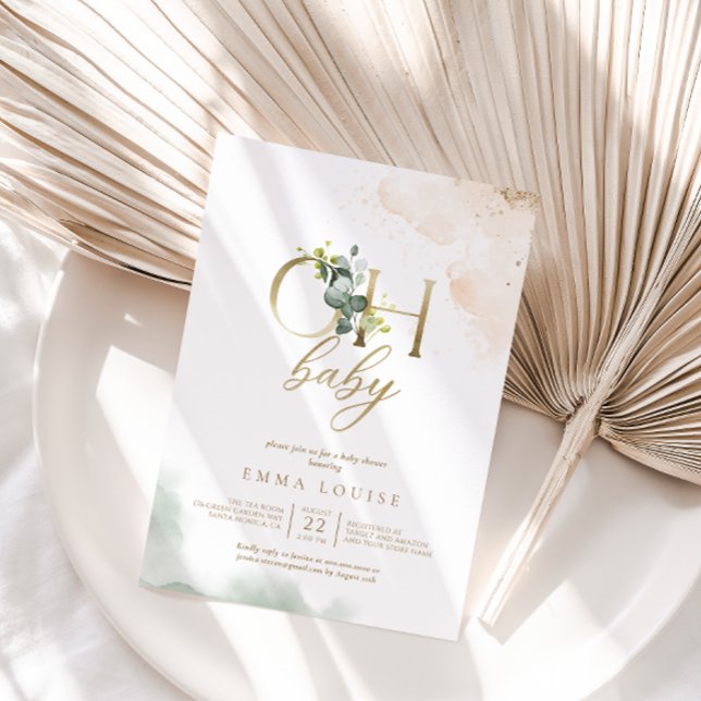 Greenery Guld Eucalyptus Oh Baby Shower Inbjudningar (Skapare uppladdad)