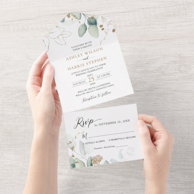 Greenery Guld Eucalyptus Rustic Bröllop (Tearaway)