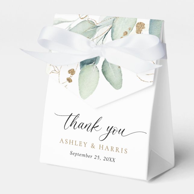 Greenery Guld Eucalyptus Rustic Bröllop Presentaskar (Framsidan Sidan)