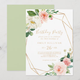 Greenery & Guld Geometric 30års födelsedag Party Inbjudningar