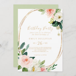 Greenery & Guld Geometric 60:e Födelsedagsfesten Inbjudningar