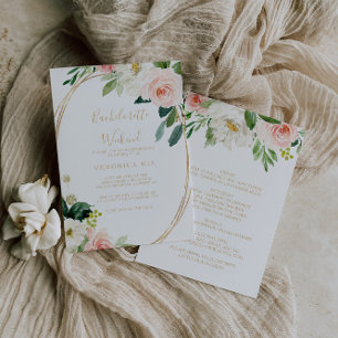 Greenery & Guld Geometric Bachelorette Helg Inbjudningar