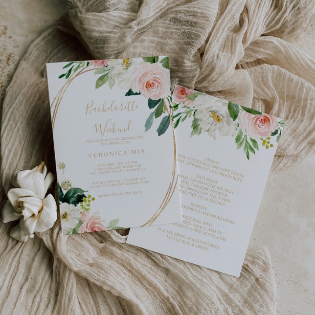 Greenery & Guld Geometric Bachelorette Helg Inbjudningar (Skapare uppladdad)