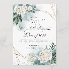 Greenery Guld Geometric Blommigt Studentfest Inbjudningar