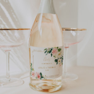 Greenery & Guld Geometric Bröllop Sparkling Vin L