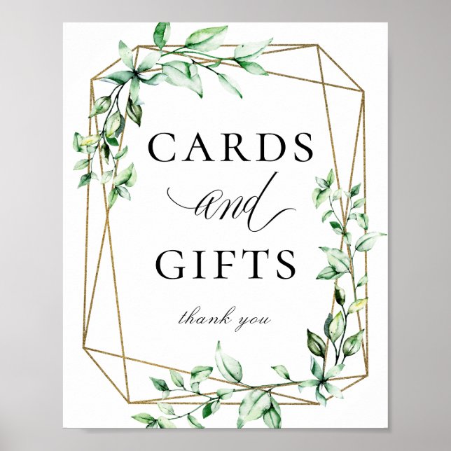 Greenery Guld Geometric Cards Gifts-skylt Poster (Framsidan)