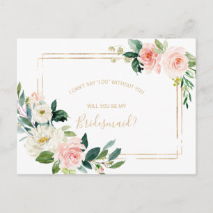 Greenery Guld Geometric Elegant Blommigt Bridesmai Inbjudan Vykort