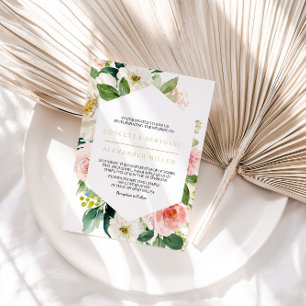 Greenery & Guld Geometric Elegant Blommigt bröllop Inbjudningar