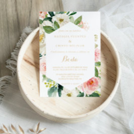 Greenery & Guld Geometric Elegant Blommigt Bröllop Inbjudningar