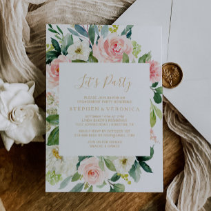 Greenery & Guld Geometric Elegant Låt oss Party Inbjudningar